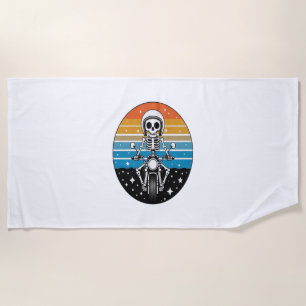 Skull Biker Flame Winged Motorcycle Beach Towel