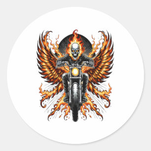 Skull Biker Flame Winged Motorcycle Classic Round Sticker