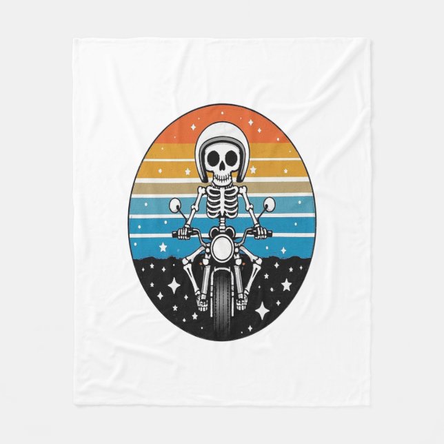 Skull Biker Flame Winged Motorcycle Fleece Blanket (Front)