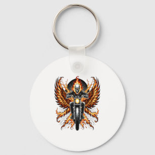 Skull Biker Flame Winged Motorcycle Key Ring