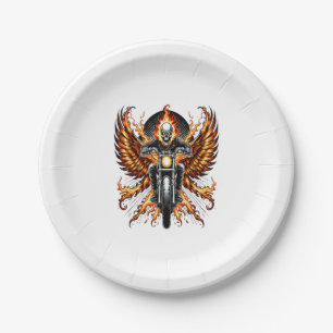 Skull Biker Flame Winged Motorcycle Paper Plate