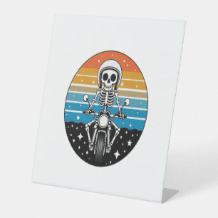 Skull Biker Flame Winged Motorcycle Pedestal Sign