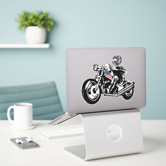 Skull Biker withAmerican Flag (Laptop On Desk)