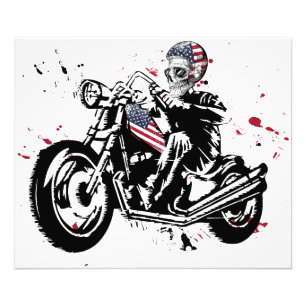 Skull Biker withAmerican Flag Photo Print
