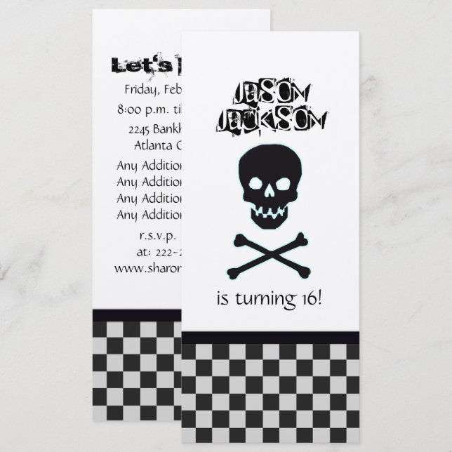 Skull Birthday Party Invitation (Front/Back)