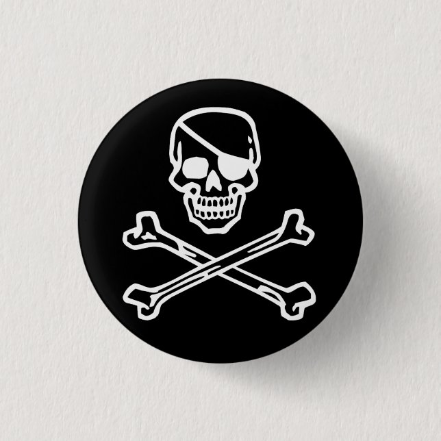 Skull (black) 3 cm round badge (Front)