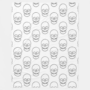 Skull - Black and White Fleece Blanket