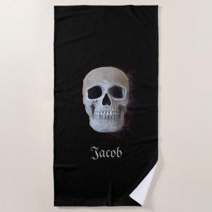 Skull Black And White Gothic Trendy Art Design Beach Towel
