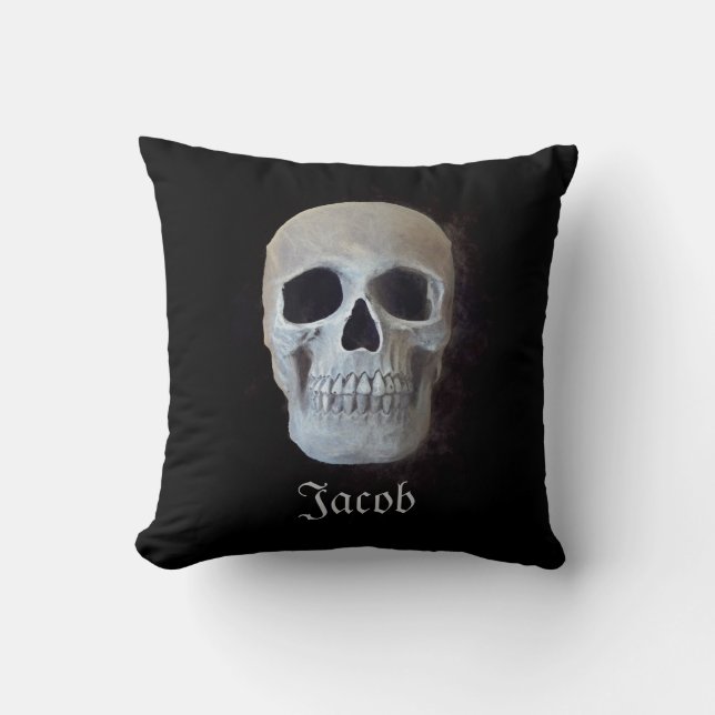 Skull Black And White Gothic Trendy Art Design Cushion (Front)