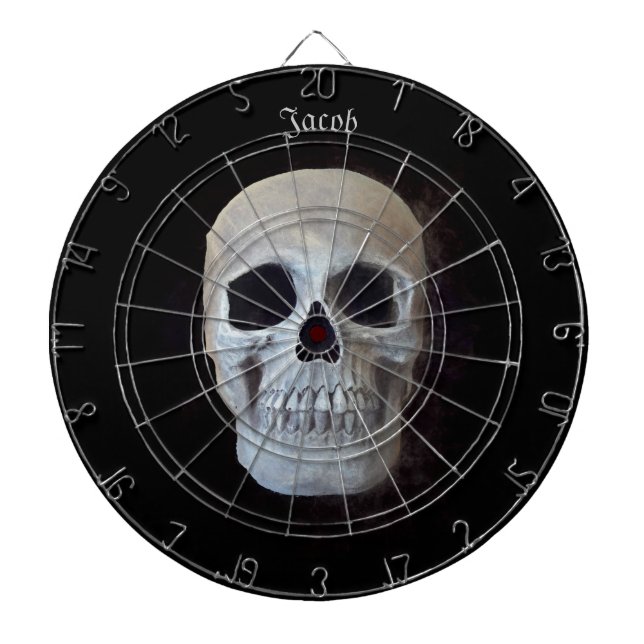 Skull Black And White Gothic Trendy Art Design Dartboard (Front)