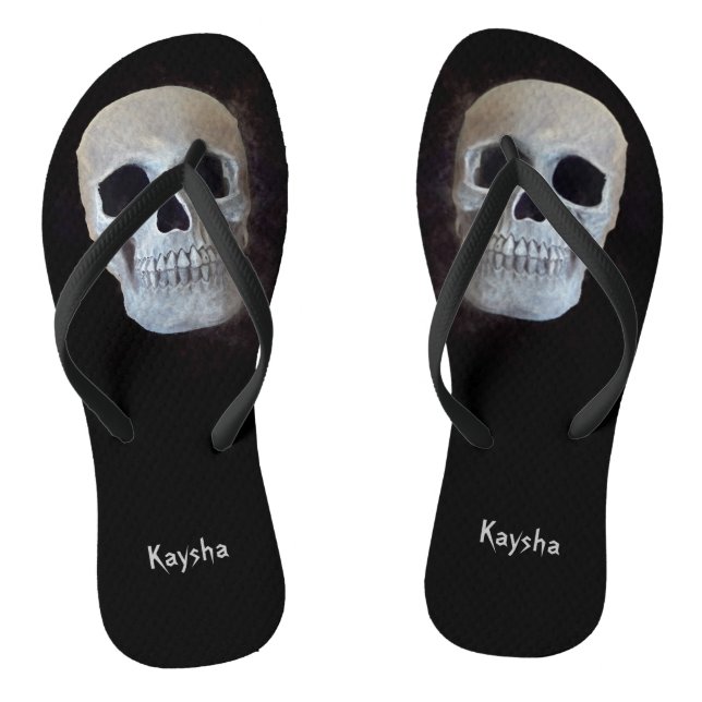 Skull Black And White Gothic Trendy Art Design Flip Flops (Footbed)