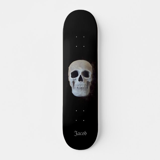 Skull Black And White Gothic Trendy Art Design Skateboard (Front)