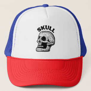 Skull - Black and White Trucker Hat