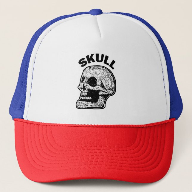 Skull - Black and White Trucker Hat (Front)