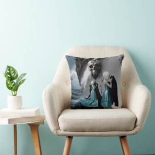 Skull Black Cat Shadow Work Occult Witchy AI Art Cushion