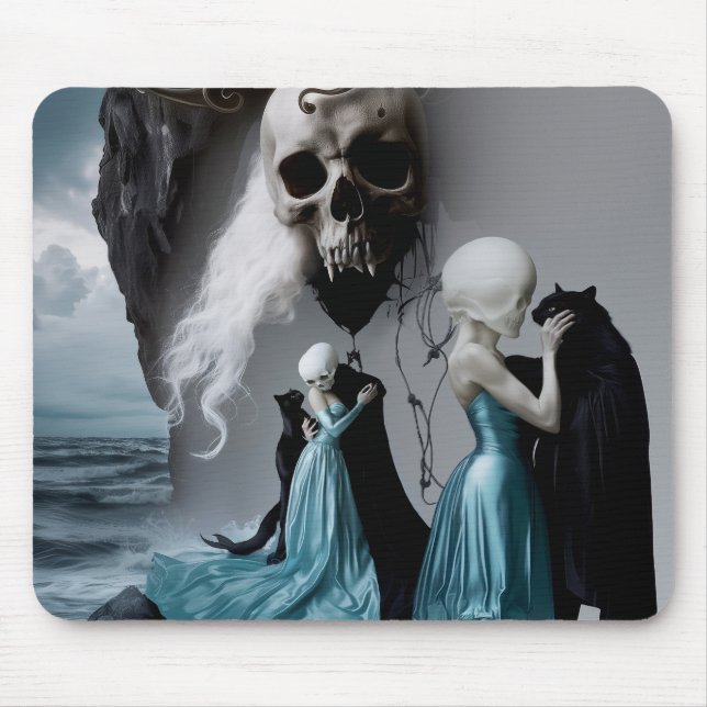 Skull Black Cat Shadow Work Occult Witchy AI Art Mouse Mat (Front)