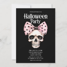 Skull Black Dots Bow Pink Horror Halloween Party