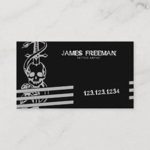 Skull Black Modern Dark Grunge Tattoo Artist Business Card