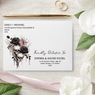 Skull & Black Roses Gothic Wedding Invitation Envelope