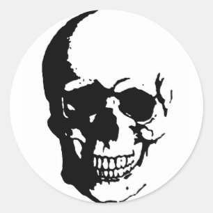 Skull - Black & White Metal Fantasy Art Classic Round Sticker