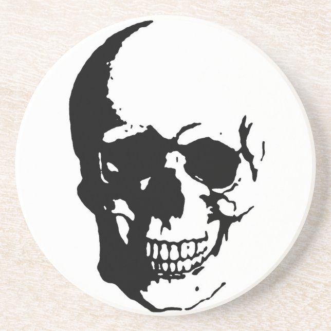 Skull - Black & White Metal Fantasy Art Coaster (Front)