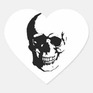 Skull - Black & White Metal Fantasy Art Heart Sticker