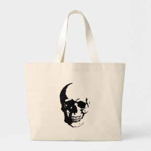 Skull - Black & White Metal Fantasy Art Large Tote Bag
