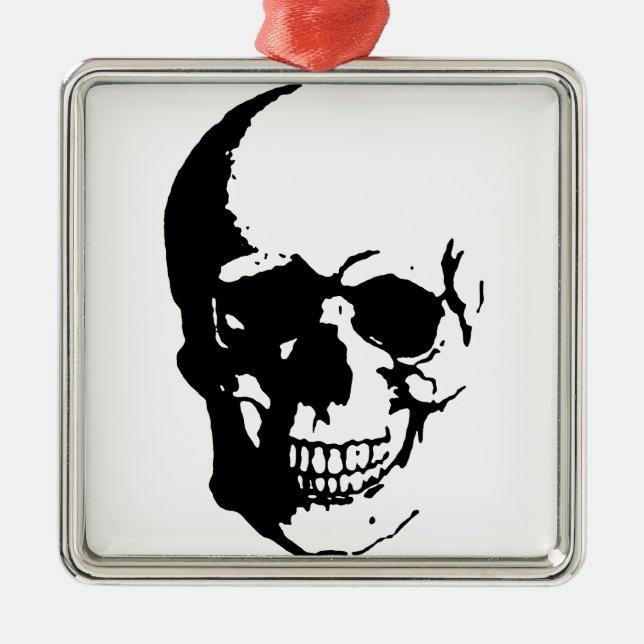 Skull - Black & White Metal Fantasy Art Metal Tree Decoration (Front)
