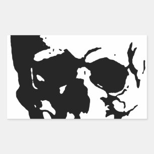 Skull - Black & White Metal Fantasy Art Rectangular Sticker