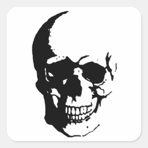 Skull - Black & White Metal Fantasy Art Square Sticker