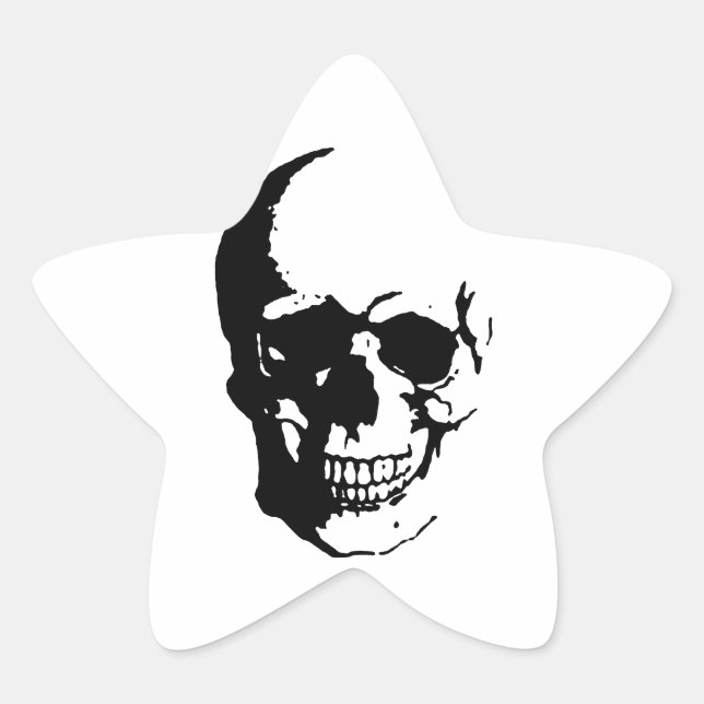 Skull - Black & White Metal Fantasy Art Star Sticker (Front)