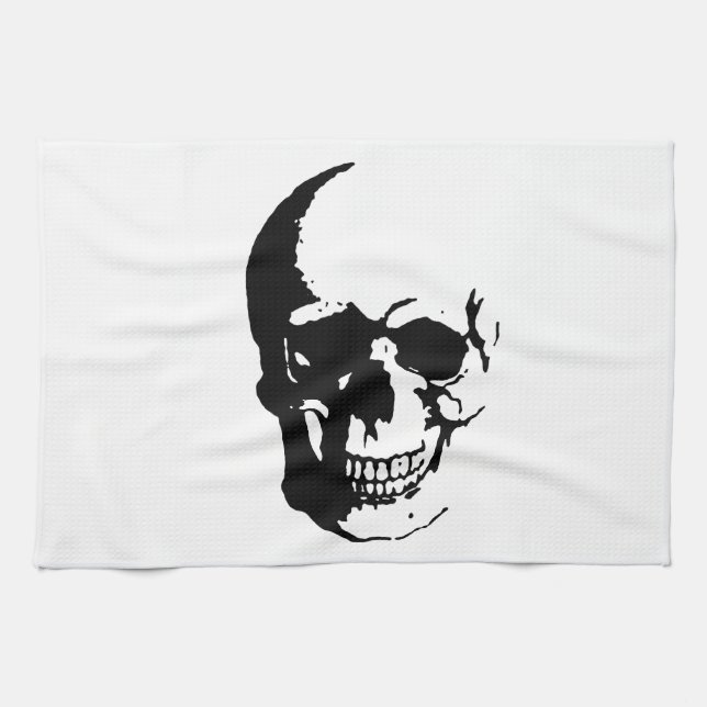 Skull - Black & White Metal Fantasy Art Tea Towel (Horizontal)