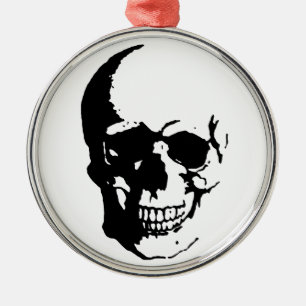 Skull - Black & White Metal Fantasy Art Tree Decoration