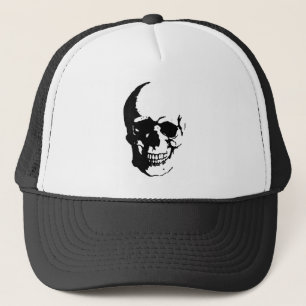 Skull - Black & White Metal Fantasy Art Trucker Hat