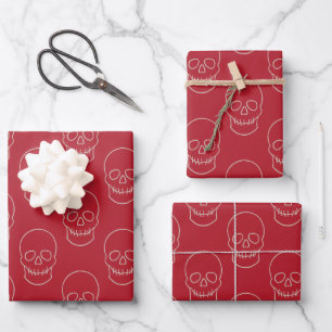 Skull - Blood Red and Bone White Wrapping Paper Sheet