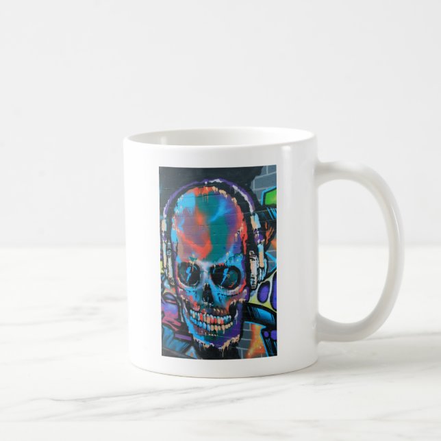 Skull, blue music Graffiti street art, urban goth Coffee Mug (Right)