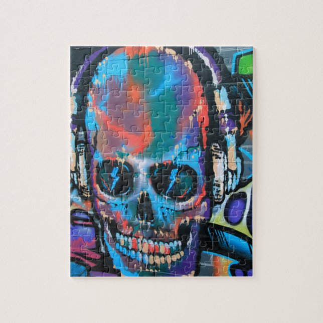 Skull, blue music Graffiti street art, urban goth Jigsaw Puzzle (Vertical)