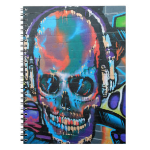 Skull, blue music Graffiti street art, urban goth Notebook