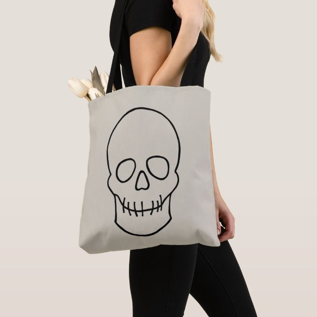 Skull - Bone White and Bat Black Tote Bag (Close Up)