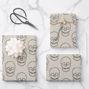 Skull - Bone White and Bat Black Wrapping Paper Sheet