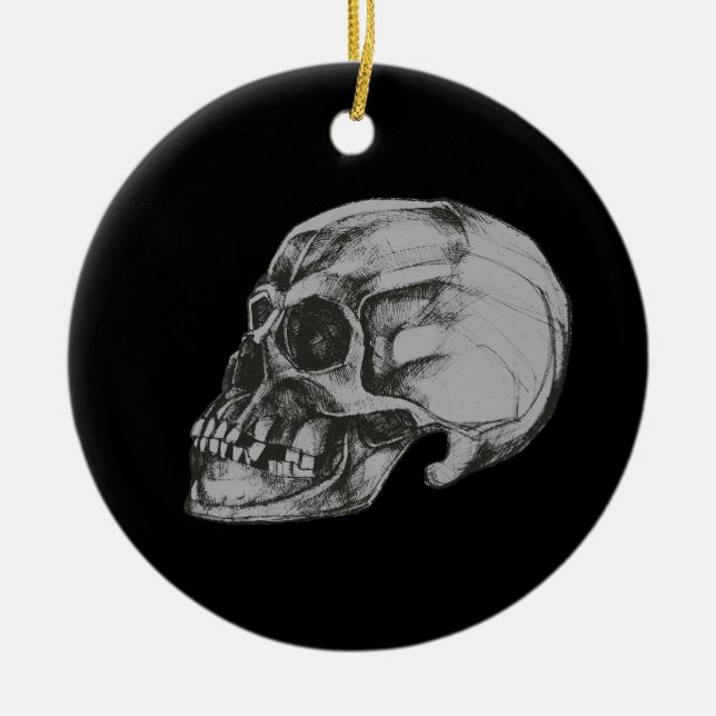 Skull & Bones Halloween Ceramic Tree Decoration (Front)