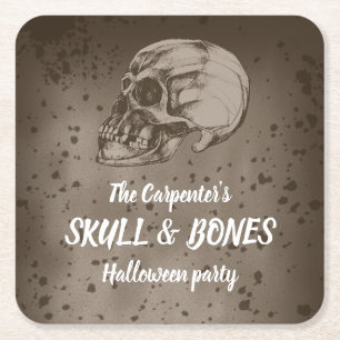 Skull & Bones Halloween Square Paper Coaster