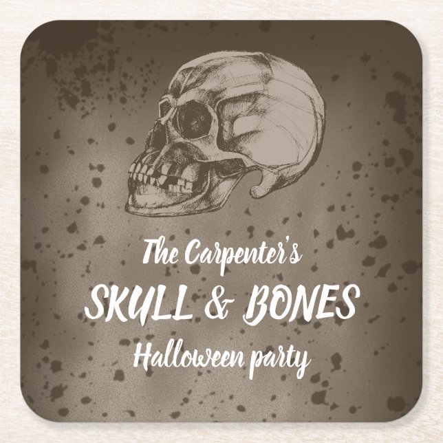 Skull & Bones Halloween Square Paper Coaster (Front)
