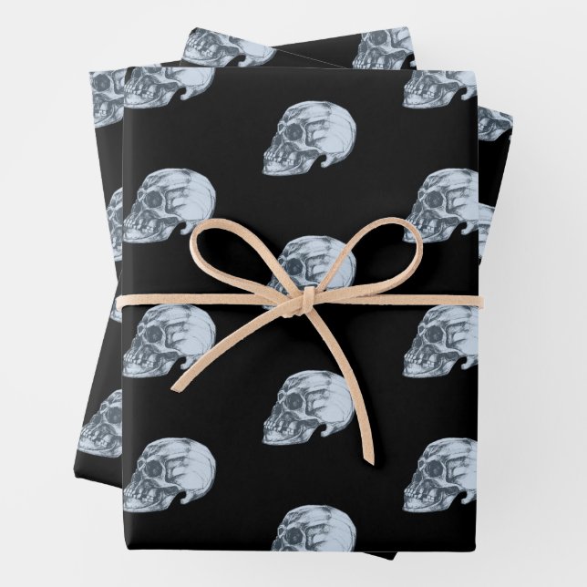 Skull & Bones Halloween Wrapping Paper Sheet (In situ)
