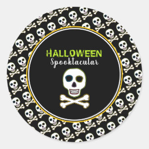 Skull & Bones, Neon Halloween Party Classic Round Sticker