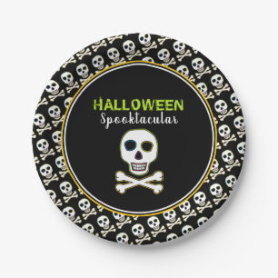Skull & Bones, Neon Halloween Party Paper Plate