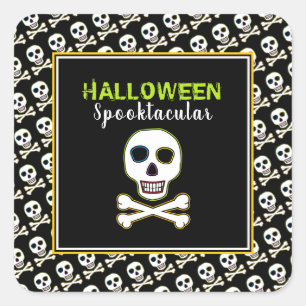 Skull & Bones, Neon Halloween Party Square Sticker