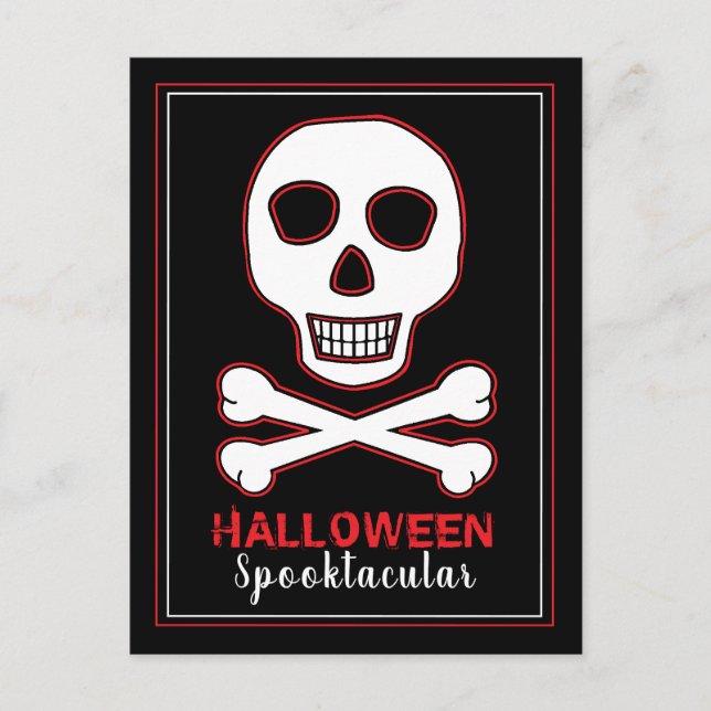 Skull & Bones, Red Halloween Party Invitation (Front)