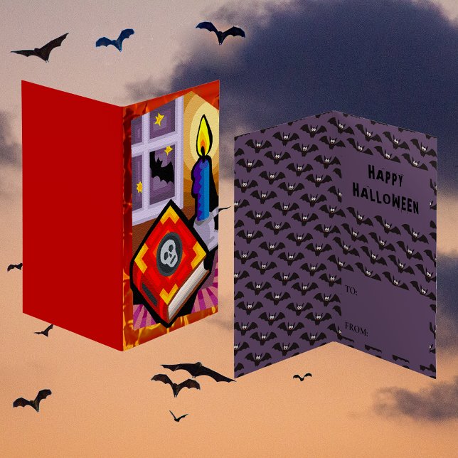 Skull Book Candle Bat Star Classroom Exchange Card (Castle Bats & Grim Reaper Classroom Exchange Card)