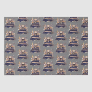 Skull Books Grey Gold Roses Pattern Halloween Tissue Paper